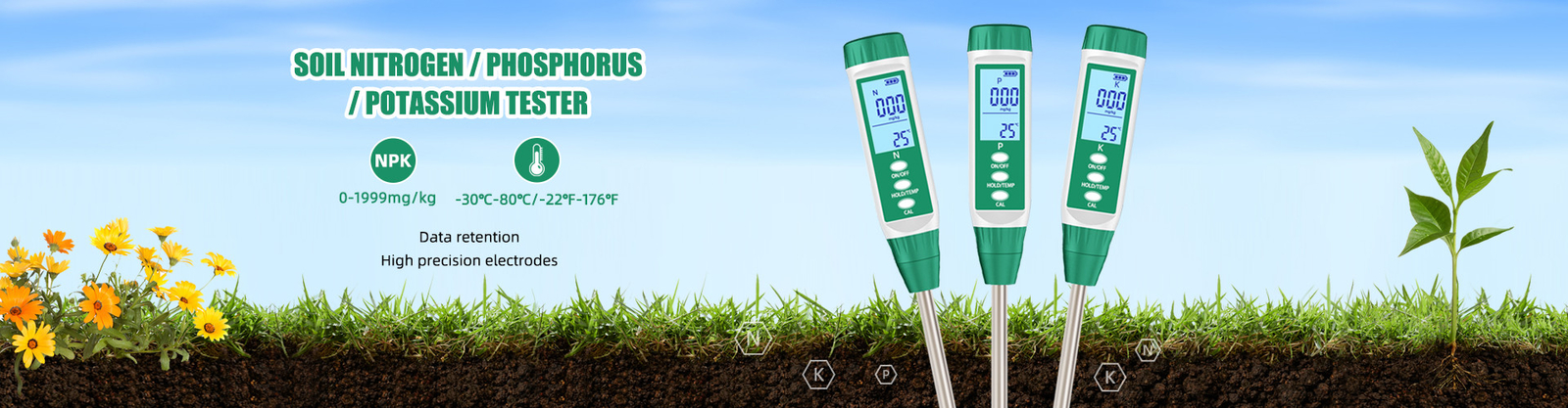 High Precision NPK Soil Tester Meter Nitrogen Phosphorus Potassium Soil Detector For Greenhouse Garde Farm