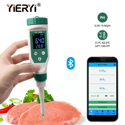 Ψηφιακός μετρητής pH τροφίμων Bluetooth για το κρέας τυριών φρούτων που κονσερβοποιεί 0 - 14ph