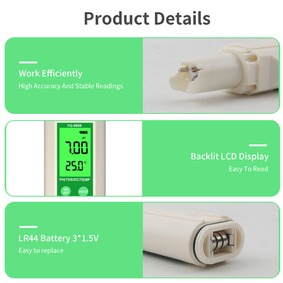 YiERYi YG-9908 Δοκιμαστής ποιότητας νερού 4 σε 1 PH / TDS / EC / θερμοκρασία Πολυλειτουργικό πένα δοκιμής με υψηλή ακρίβεια φορητό σχέδιο