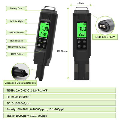 YIERYI YG-9909 Ψηφιακός 5 σε 1 Δοκιμαστής Ποιότητας Νερού Δοκιμαστής PH υψηλής ακρίβειας για αγροτικό κήπο