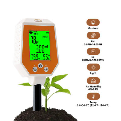 6-in-1 Soil Tester - Moisture/PH/EC/Light/Air Humidity/Temp Meter for Gardening & Farming