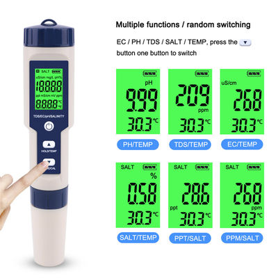 5 - σε - 1 Δοκιμαστής ποιότητας νερού - pH/TDS/EC/Salinity/Temp Meter για το σπίτι, το ενυδρείο και το εργαστήριο