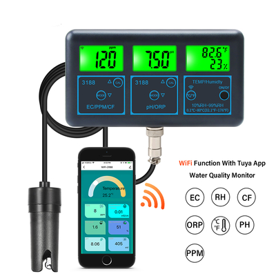 Ψηφιακό πολύ-λειτουργικό μετρητή pH WiFi Tuya App 7-σε-1 pH EC ORP TDS RH% CF Θερμοκρασία  Online Tester Αναλυτής Ποιότητας Νερού
