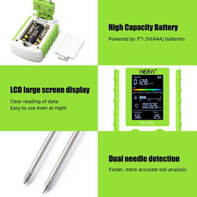 YIERYI 6-σε-1 Μετρητής Εδάφους με Περιστρεφόμενη Οθόνη 90° για Λειτουργία ενός Βήματος - Μετράει pH, Γονιμότητα, Υγρασία, Φως, Θερμοκρασία και Υγρασία