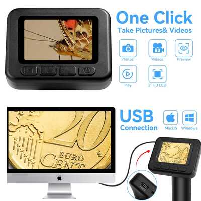 50X-1000X φορητό ψηφιακό μικροσκόπιο με 2′′ οθόνη IPS και 8 ρυθμιζόμενα LED για παρατήρηση υψηλής ευκρίνειας