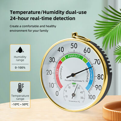 Battery-Free Mechanical Hygrometer Thermometer with Color-Coded Humidity Display and Wide Measurement Range for Indoor Climate Monitoring