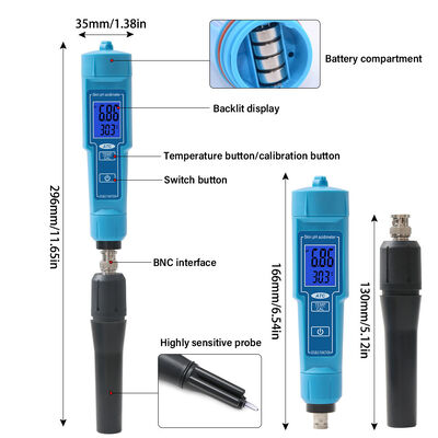 2 in 1 pH/Temp Digital pH Meter with 0.1 pH Accuracy and 0-50°C ATC Function for Lab and Pool Testing