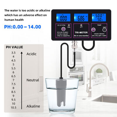 6 σε 1 Μετρητής Ποιότητας Νερού με Οθόνη LCD και Αυτόματη Αντιστάθμιση Θερμοκρασίας για PH TDS EC CF RH TEMP