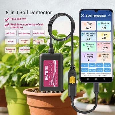 YIERYI 8-in-1 USB δοκιμαστής εδάφους με εφαρμογή ελέγχου PH μετρητή, υγρασίας, NPK, EC, Temp & αισθητήρα γονιμότητας για κήπο