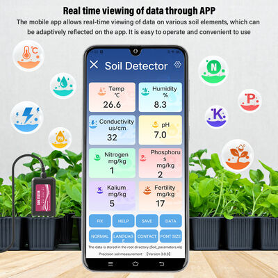 YIERYI 8-in-1 USB δοκιμαστής εδάφους με εφαρμογή ελέγχου PH μετρητή, υγρασίας, NPK, EC, Temp & αισθητήρα γονιμότητας για κήπο