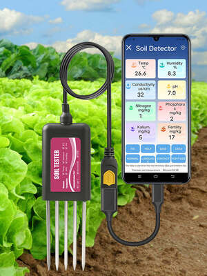 YIERYI 8-in-1 USB Μετρητής Εδάφους με Παρακολούθηση σε Πραγματικό Χρόνο pH Υγρασία NPK EC Θερμοκρασία Αισθητήρας Γονιμότητας για Android HarmonyOS