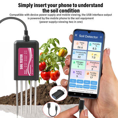 YIERYI 8-in-1 USB Μετρητής Εδάφους με Παρακολούθηση σε Πραγματικό Χρόνο pH Υγρασία NPK EC Θερμοκρασία Αισθητήρας Γονιμότητας για Android HarmonyOS