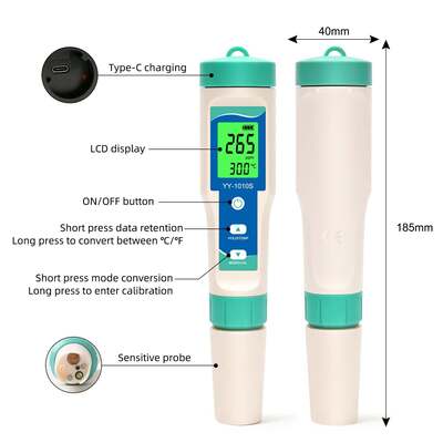 YY-1010S 10-in-1 Water Quality Test Pen PH TDS EC Salinity ORP H2 S G Temperature Chlorine Resistivity