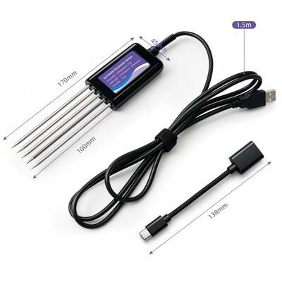 Αναβαθμισμένος USB-C συνδεδεμένος δοκιμαστής εδάφους με λειτουργία αποθήκευσης δεδομένων θερμοκρασίας-υγρασίας, γονιμότητας PH και N-P-K