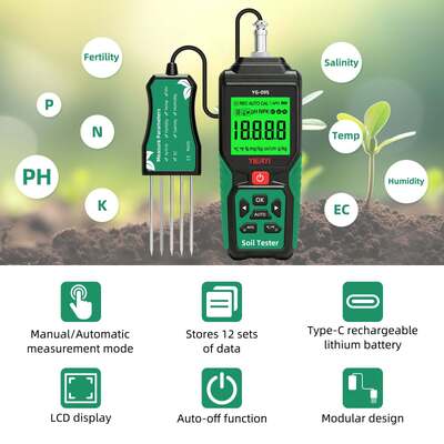 YG-09s9 9-in-1 PH/BC/αλατότητα/φυτικότητα/άζωτο, φώσφορο, κάλιο/θερμοκρασία/υγρασία χειροκίνητος δοκιμαστή εδάφους μπορεί να αποθηκεύσει και να δει 12 σετ αρχείων